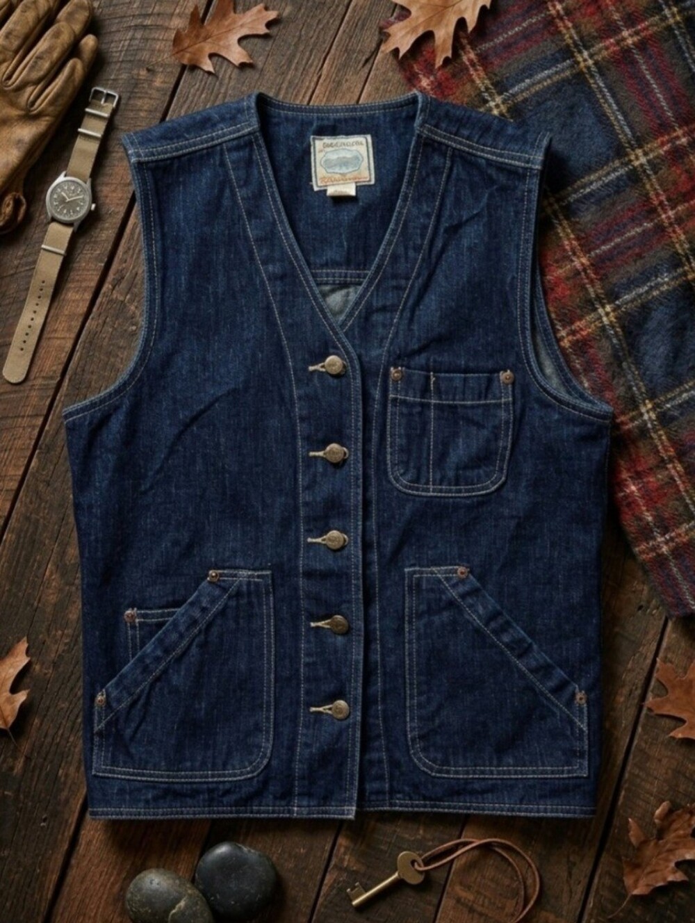 VTG 90s St Johns Bay Denim Collection Utility Vest M Chore Workwear Cowgirl